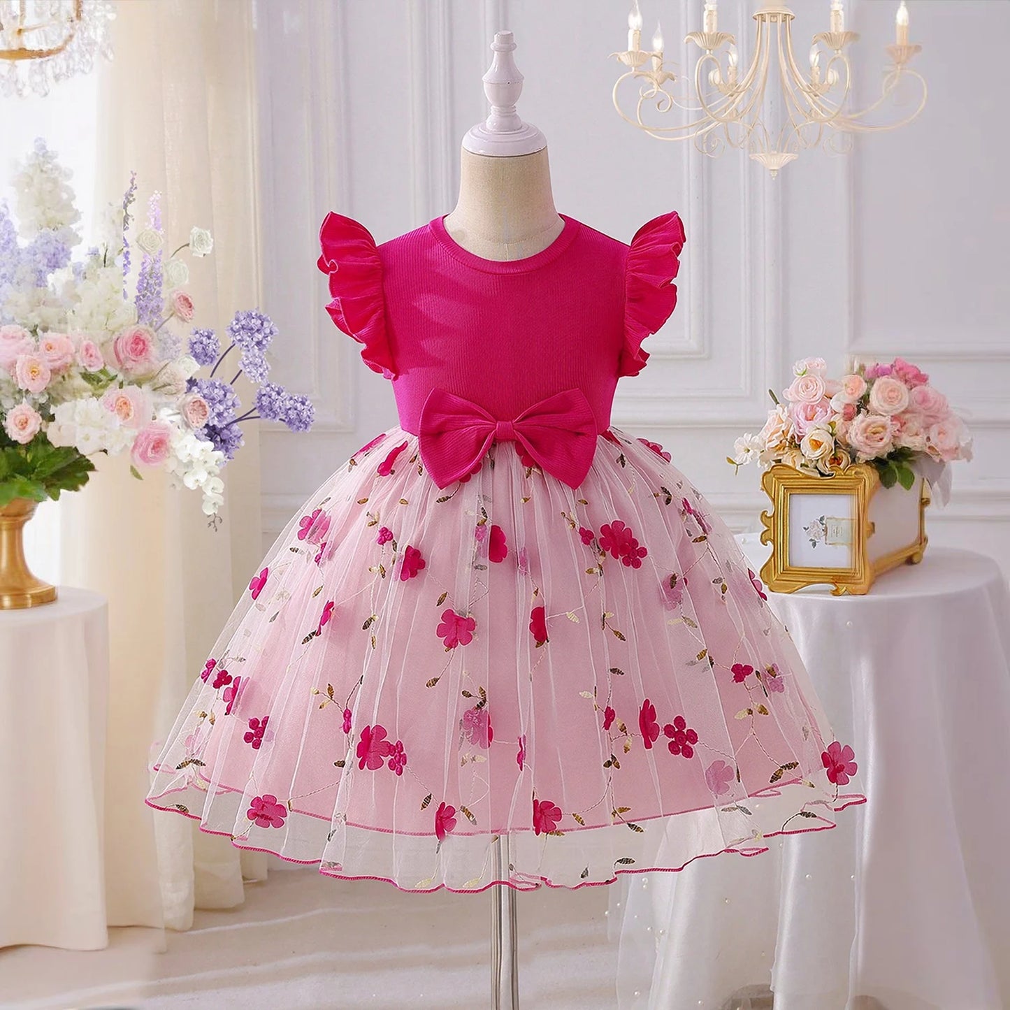 Girls Fairy Dress for 3-8 Yrs Birthday Party Princess Dress Flower Girl Dress for Wedding Embroidery Easter Dress for Girls Wear