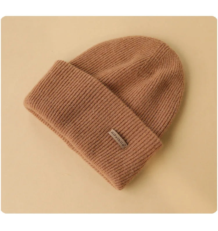 100% Merino Wool Double-Sided Beanie for Men Women Thick Soft Warm Winter Skull Caps Solid Color Knitted Beanies Hat