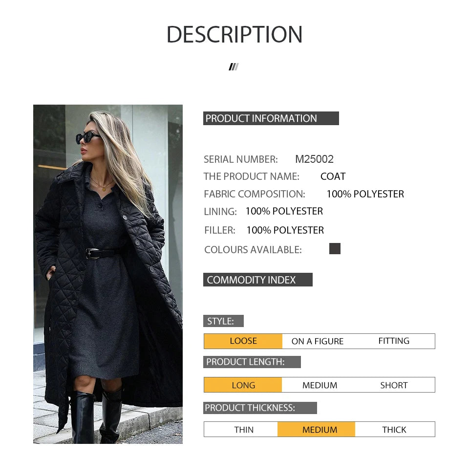 Conciso Women's Coat Spring Autumn Solid Color Lapel Gathered Waist Office Versatile Parka Long Belt Diamondback Jacket M25002