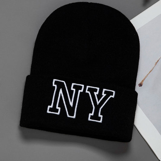 1pc unisex embroidered knitted hat Letters Winter warm woolen hat Fashion all-matching hat