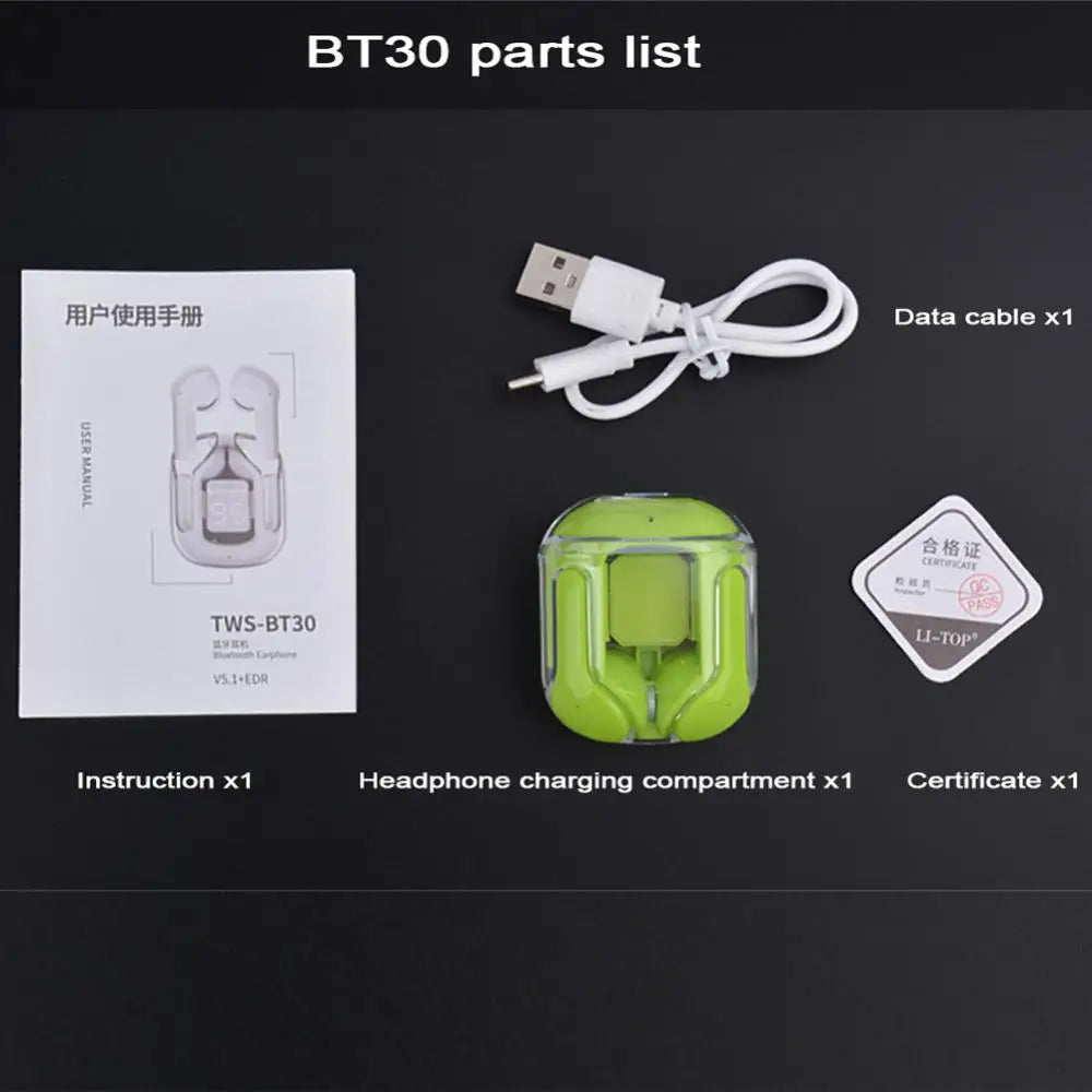 RYRA TWS Bluetooth 5.1 Earphones With Charging Box Wireless Headphone Stereo Sports Transparent Digital Display Earbuds Headsets