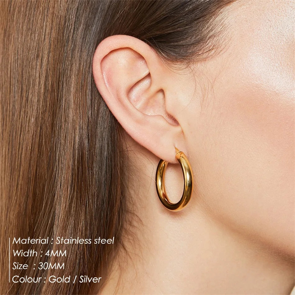 e-Manco Classic Stainless Steel Ear Buckle for Women Trendy Gold Color Small Large Circle Hoop Earrings  Jewelry Accessories
