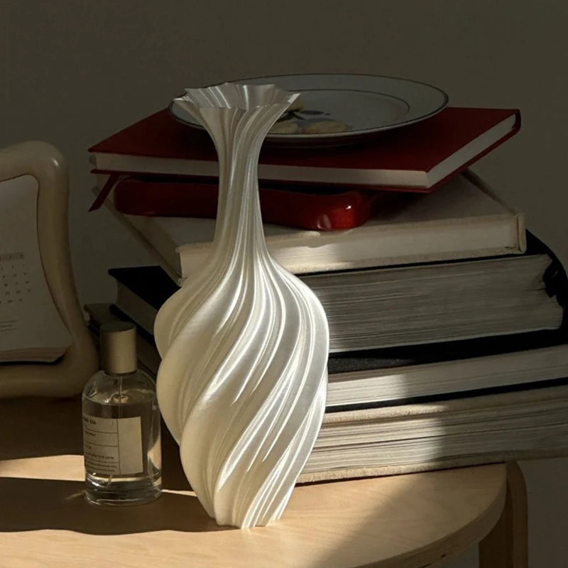New Modern Style 3D Printed Flower Vase Swirl Pattern Aesthetic Floral Display for Living Room Desktop Decor