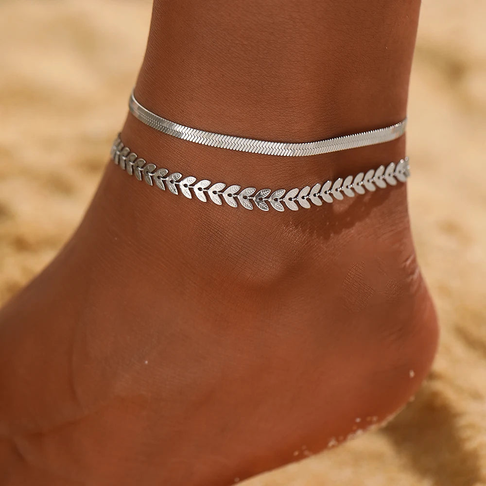 Stainless Steel Anklet Creative Splicing Wrap Around Leaf Design Blade Chain Anklet For Women Jewelry Goddess Banquet Fine Gifts