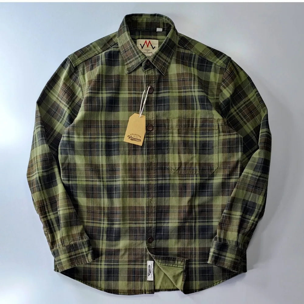 Spring and autumn new cotton washed male casual plaid shirt male thick long-sleeved shirt coat