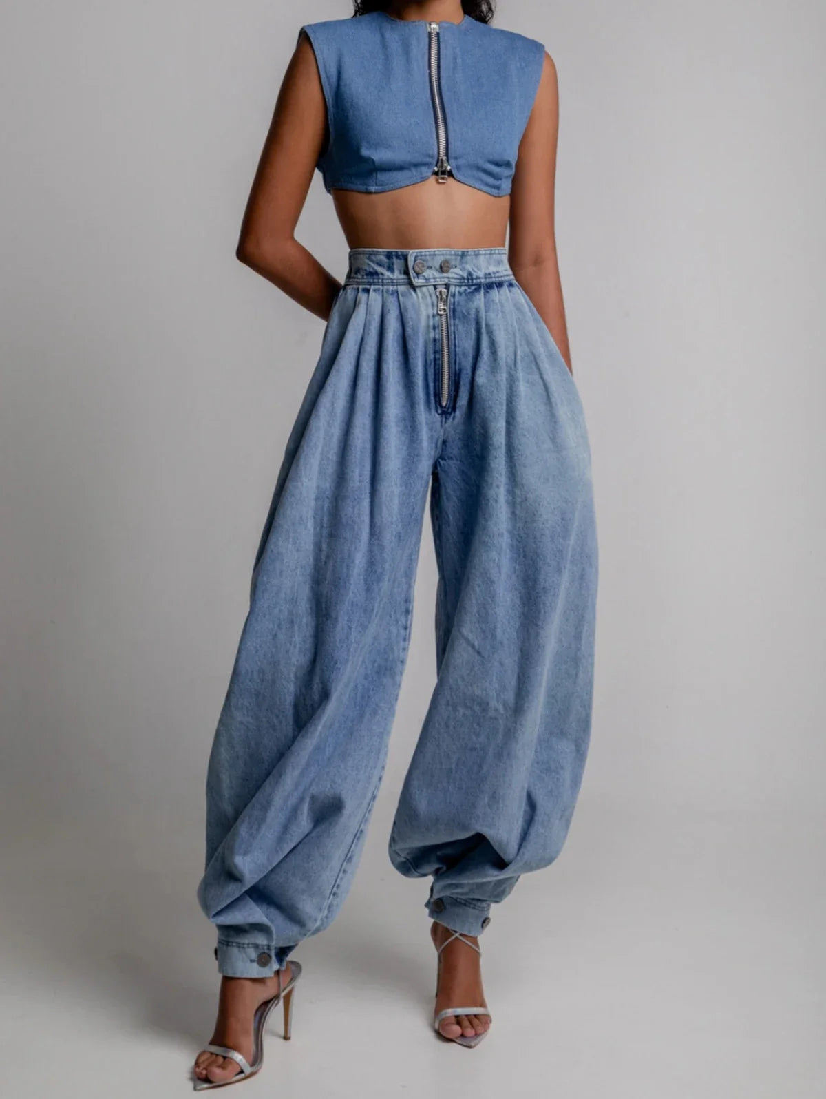 Fmxires Women Spring High Waist Zipper Denim Loose Harem Trousers Jeans Female Vintage Balloon Pants Ladies Casual Denim Pants