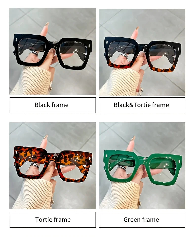 Vintage Glasses Square Full Rim Spectacles Unisex, Anti-Reflective Coating, Fashionable Transparent Lenses, Daily Wear Eyewear