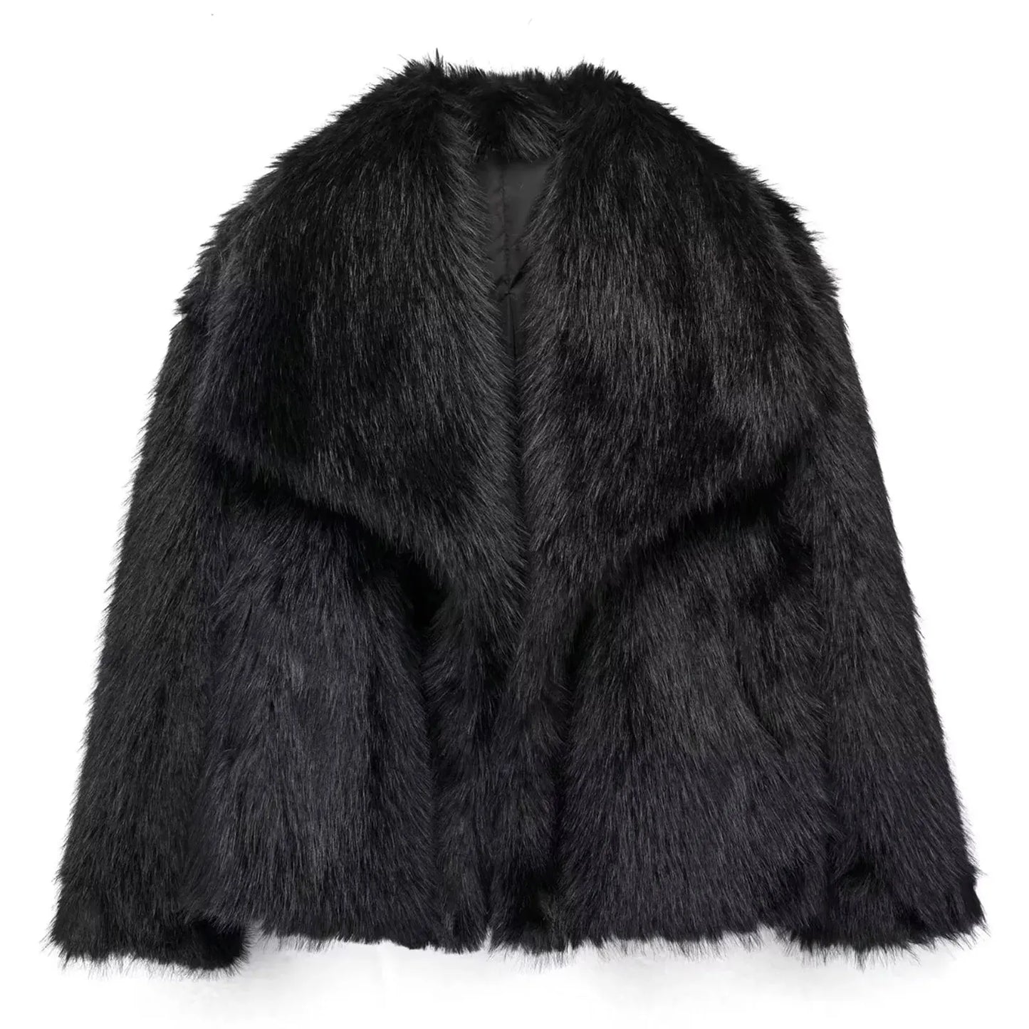 HH Women Fashion Faux Fur Jacket Vintage Turn-Down Collar Long Sleeve Coat Autumn Winter Woman Elegant Streetwear