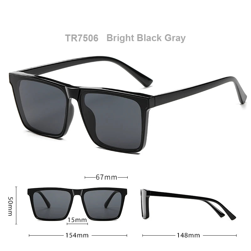 Men Sunglasses UV400 Polarized Sun Glasses Women TR90 Sunscreen Big Square Eyeglasses Frame Driving Goggles Fishing Eyewear