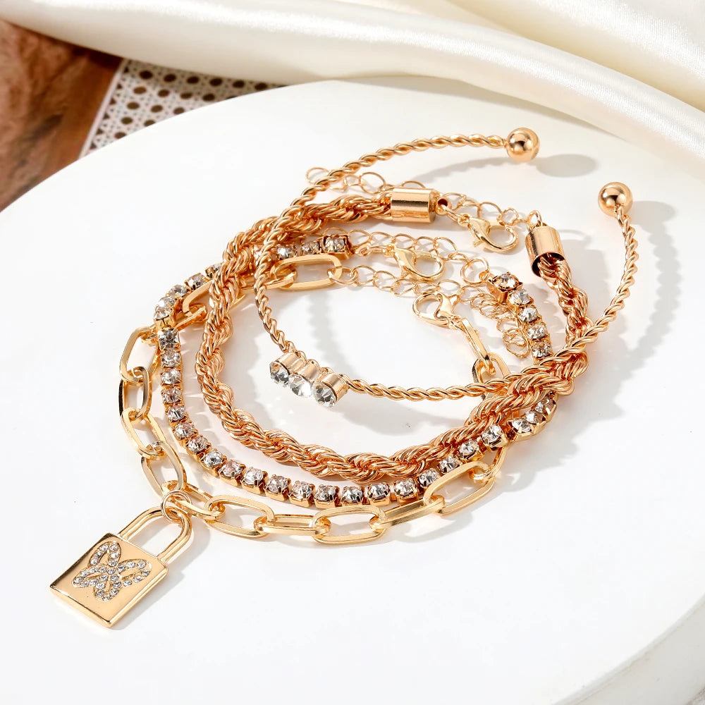 IPARAM Personality Lock Key Crystal Chain Bracelets Love Cupid's Arrow Opening Bangles Set Woman Trendy Accessories