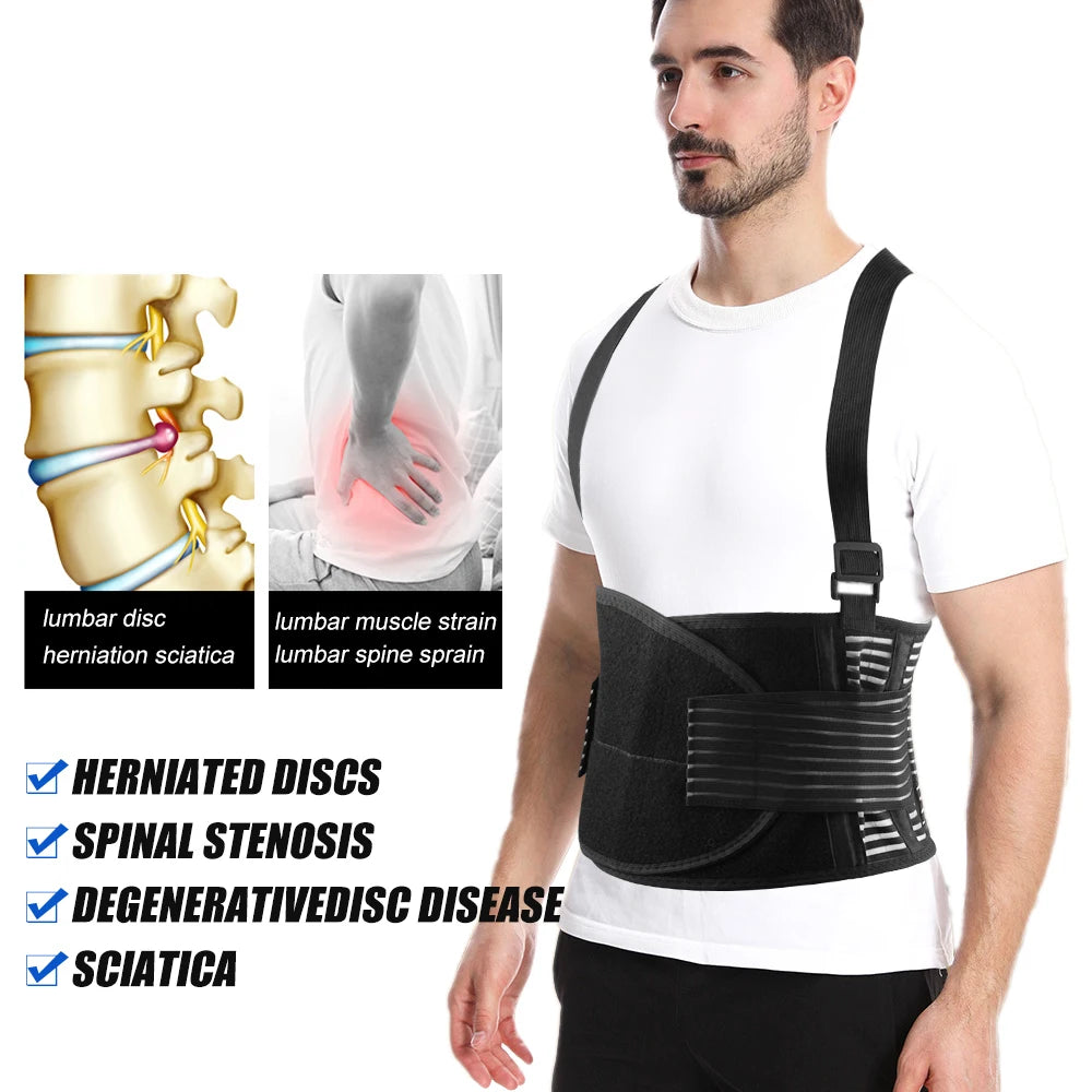 Heavy Duty Back Brace for Lifting - Lower Back Pain Relief & Support for Men & Women - Work, Gym Sport - Breathable & Adjustable