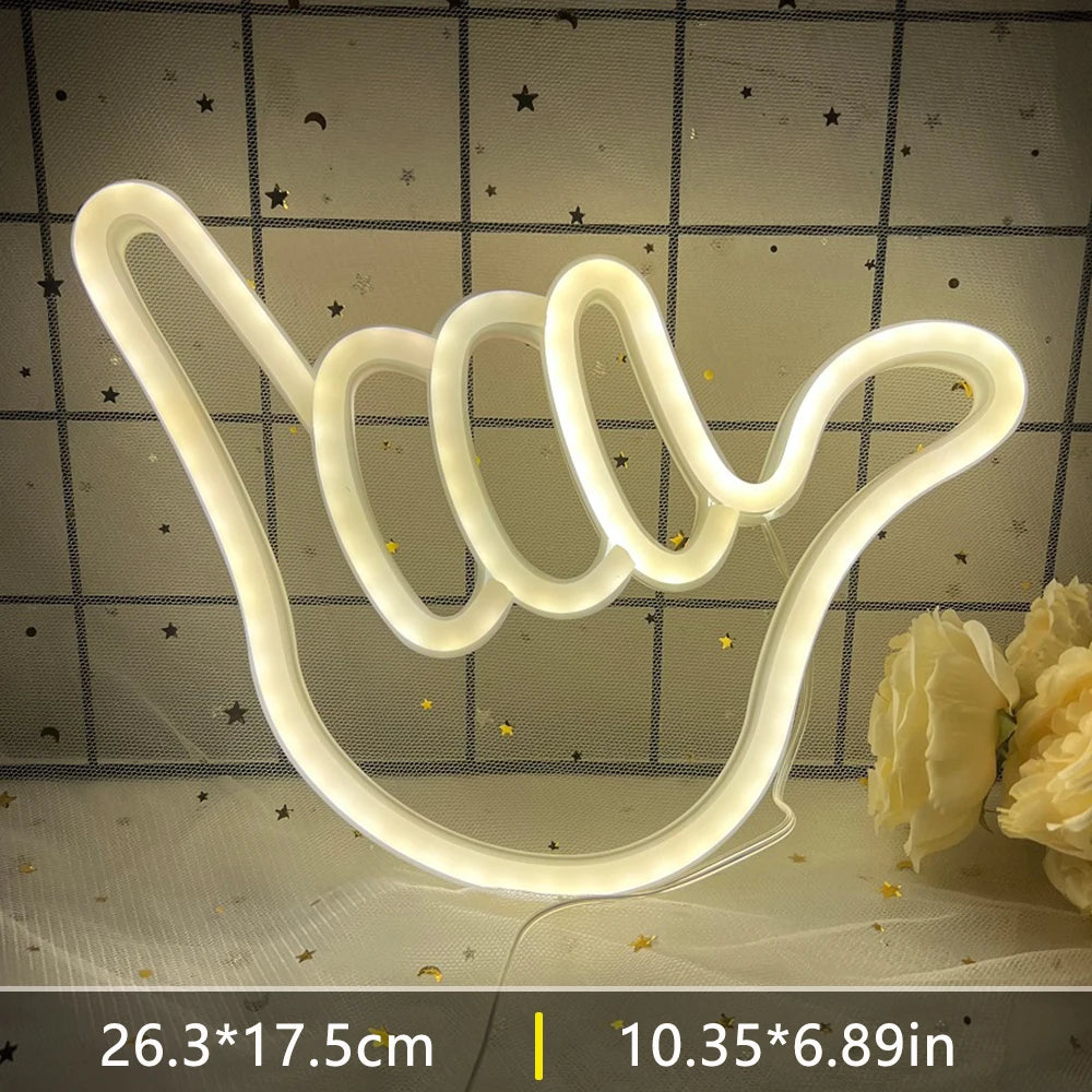 Peace Hand LED Neon Sign Win Victory Gesture Finger Night Lamp OK Neon Lights Bedroom Living Room Wall Home Office Decor