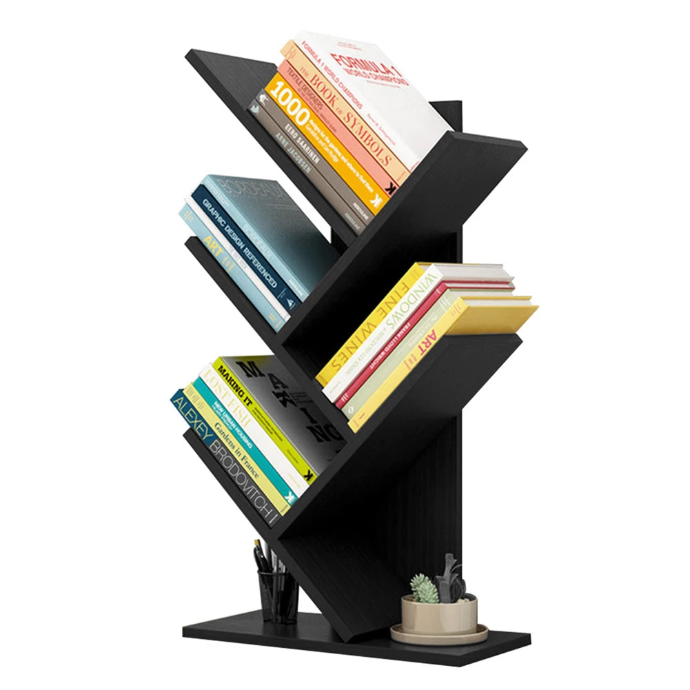 【Breeins】Rustic Standing Tree Bookshelf Wood Display Rack For Home Office Decoration Storage Organizer Shelf Bookcase