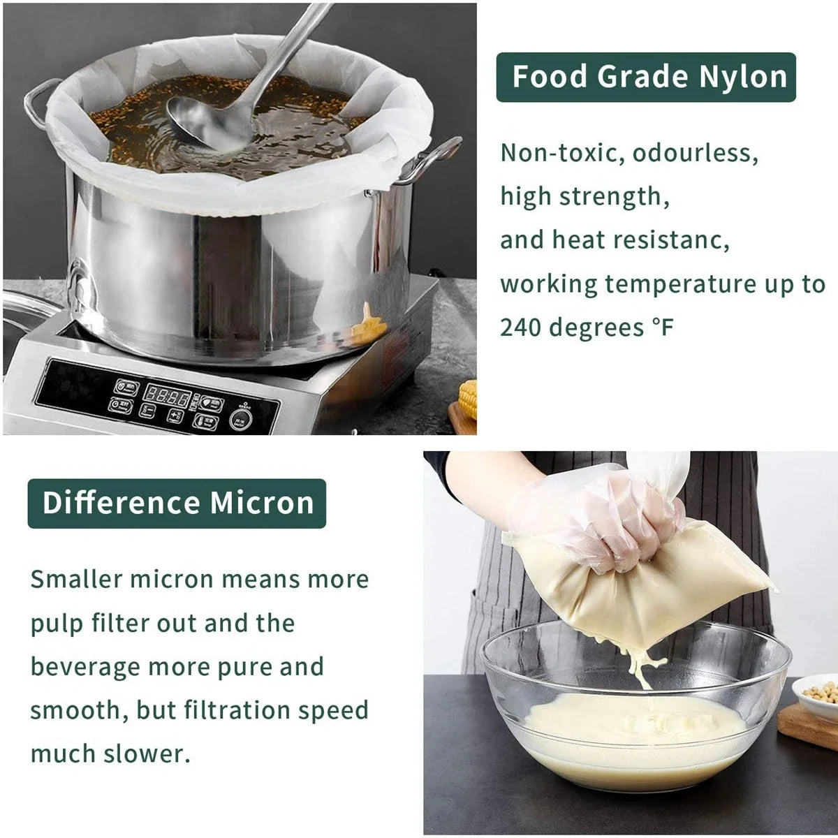 Food Grade Soy Milk Wine Nylon Filter Bag Net 100 Mesh Tea Beer Coffee Oil Reusable Filter Fabric Bags Kitchen Filter Fabric Bag