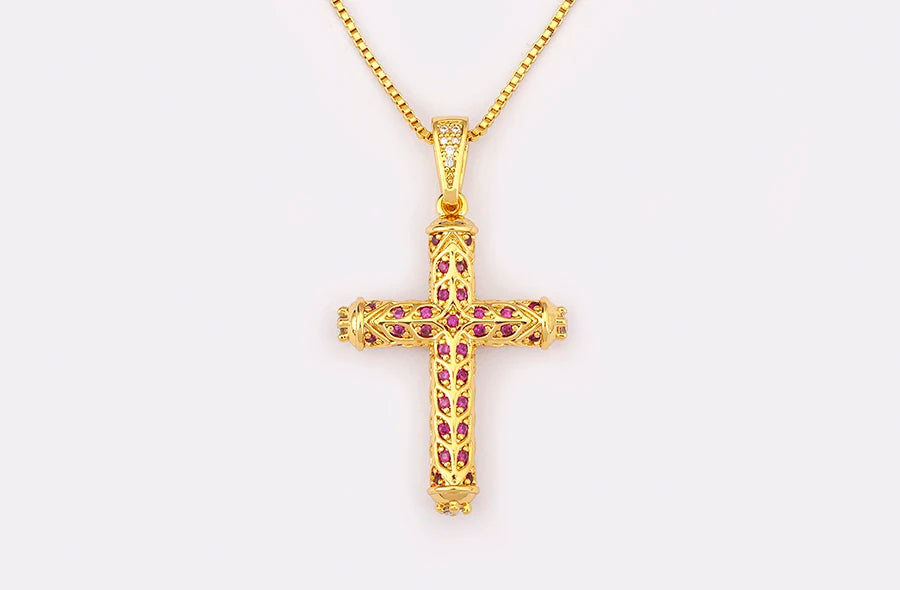 Nidin New Arrival Retro Column Shape Cross Pendant Necklace For Female Male Irregular Geometric Shine Zircon Jewelry Accessories