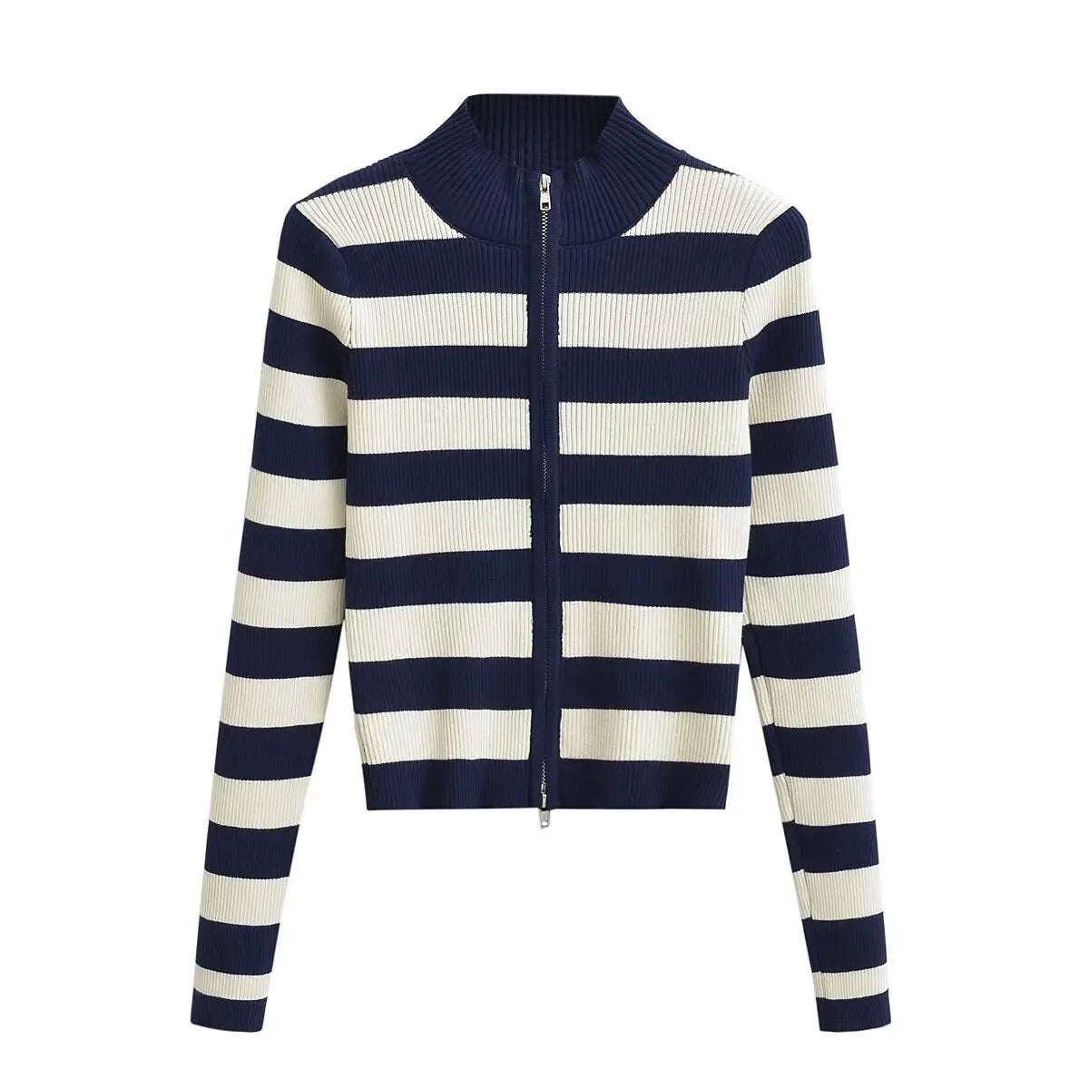 Slim Fit American Style Knitted Cardigan Women's Double Zipper Open Front Pure Desire Autumn Fashion Outerwear BM Style