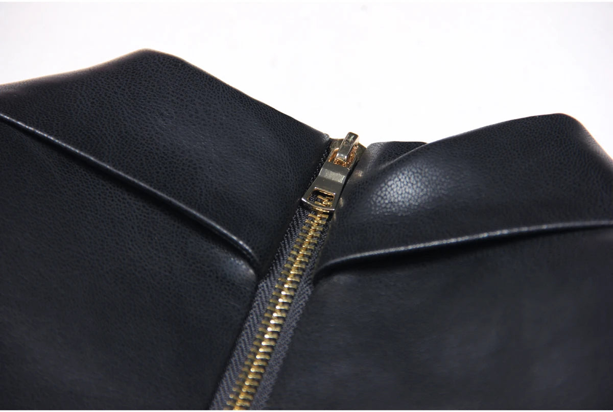 2024 Spring And Autumn New High-end Fashion, Simple Temperament, Slim Slim Skin, Women's Pu Leather Suit Skirt Dress