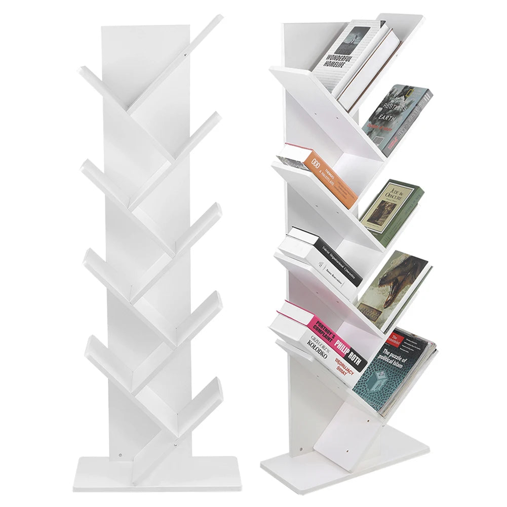 【Breeins】Rustic Standing Tree Bookshelf Wood Display Rack For Home Office Decoration Storage Organizer Shelf Bookcase