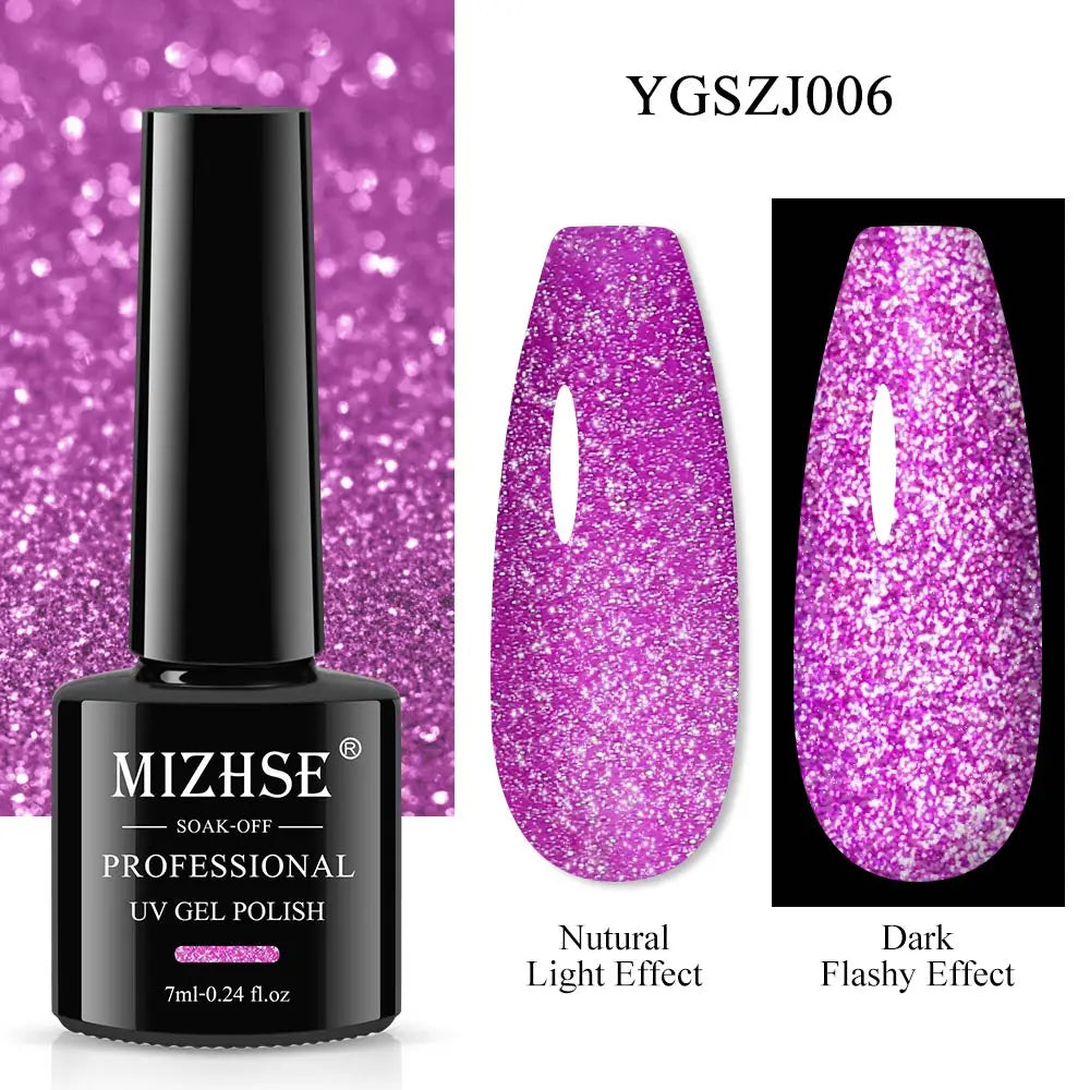 MIZHSE 7ML Reflective Top Coat Gel Nail Polish Shiny Glitter Vernis Semi Permanent Varnish Nail Gel Polish for Manicure Nail Art