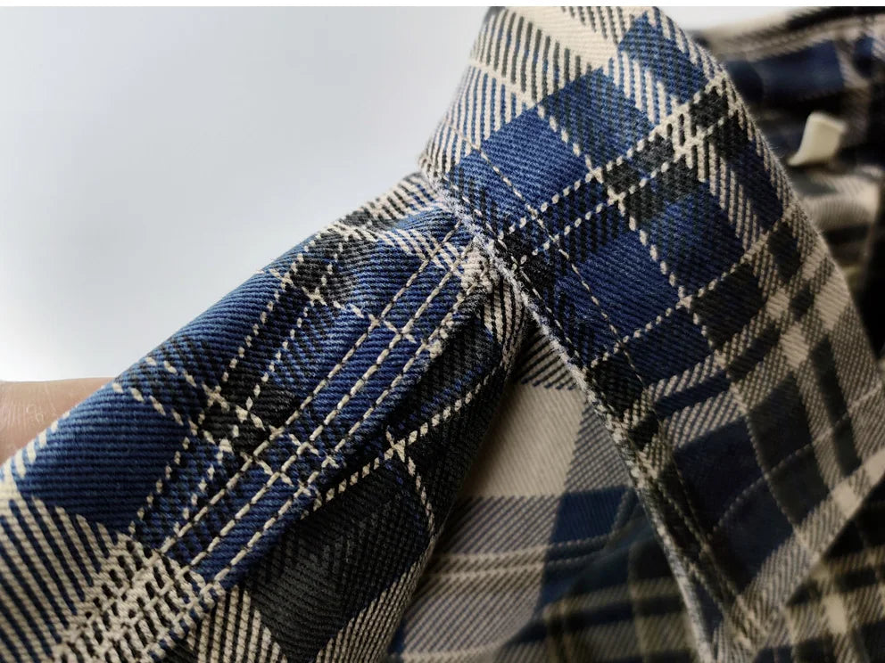 Spring and autumn new cotton washed male casual plaid shirt male thick long-sleeved shirt coat
