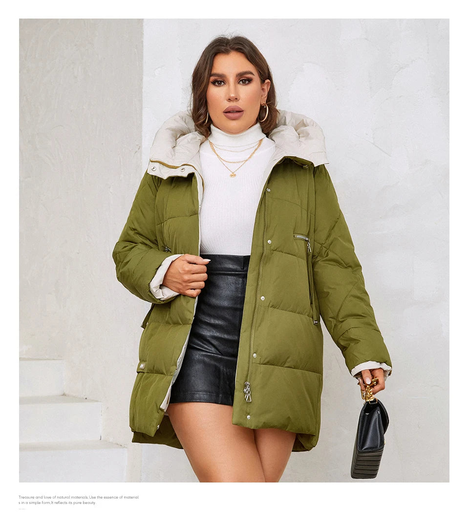 HaiLuoZi 2023 New Plus Size Women Winter Jacket XL-6XL Thick Female Outwear Slant Pockets High-quality Quilted Women's Coat 1115