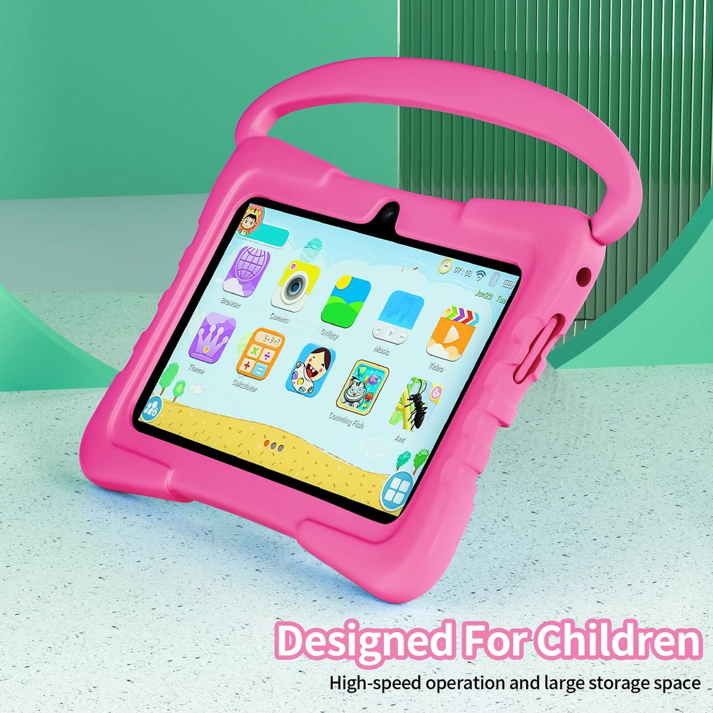 BDF-K3 Kids 7 Inch Android Tablets Quad Core 4GB+64GB ROM Cartoon Portable with Kids-Proof Protective Case Best Gift for Childre