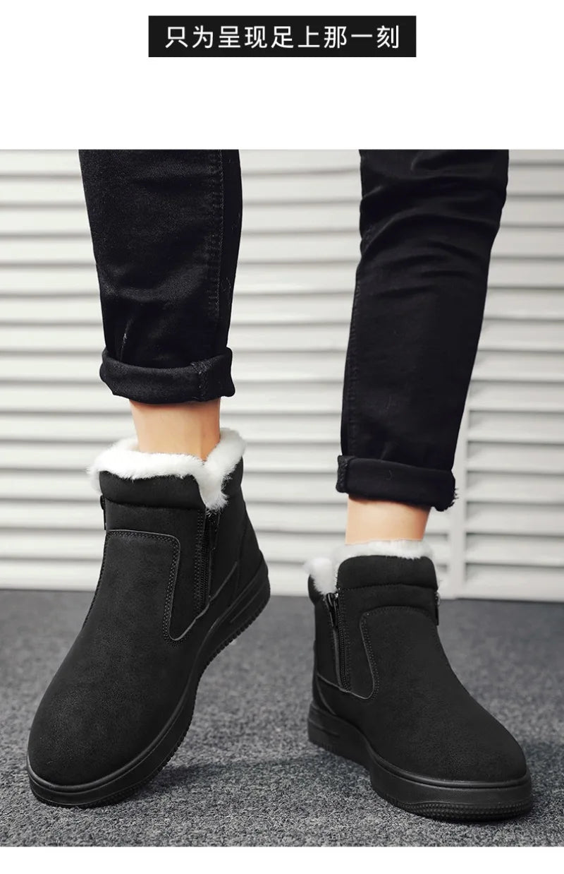 2025New Winter Men's Boots Fashion High-top Cotton Shoes Plush Warm Fur Snow Boots Suede Casual Ankle Boots for Men Botas Hombre