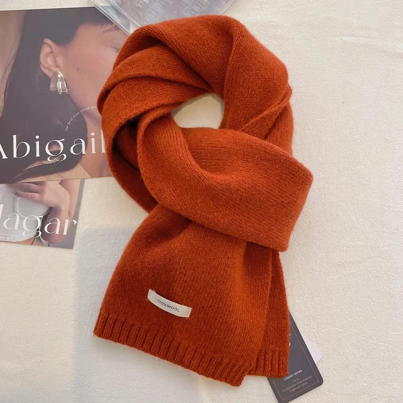 High Quality 100% Wool Scarf Men Women Winter Autumn Solid Color Couple Muffler Simple Warm Versatile Knitted Scarf Male Female