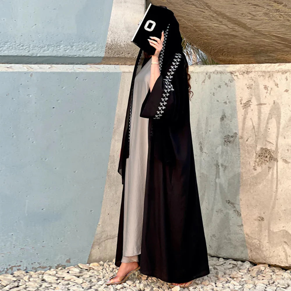 New Arrival Buckles Embroidery Abaya Hijab Dress Kimono Coat Outwear Women Long Sleeve Loose Arabic Muslim Dubai Moroccan Caftan