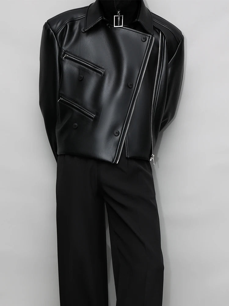 Mauroicardi Spring Autumn Oversized Cool Pu Leather Jacket Men Long Sleeve Stand Collar High Quality Luxury Designer Clothes