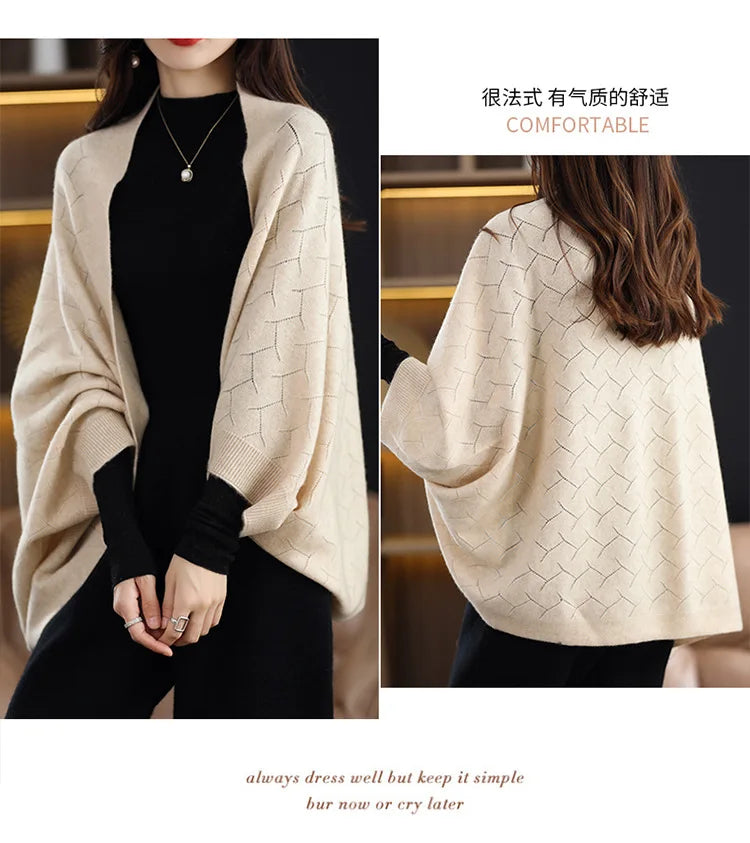 Wool Knitted Shawl Scarf Dual-purpose Autumn and Winter New Solid Color Loose Versatile Exterior Cloak Cardigan