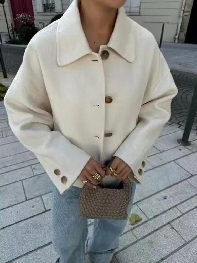 HH Women Fashion Single-Breasted Lapel Pocket Decorate Casual Slim Jacket Female Autumn High Street Long Sleeves Short Coat
