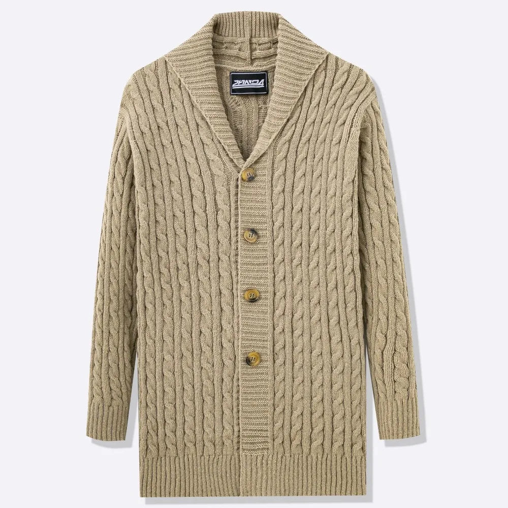 Cardigan Men Stand Collar Sweaters Coat Knitted Full Sleeve Single Breasted Solid Knit Thick Open Stitch Coats Autumn Winter