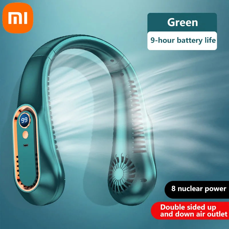 Xiaomi 8000mAh Electric Hanging Neck Fan Portable Bladeless Mini Rechargeable Mute LED Digital Display Air Cooler For Outdoor