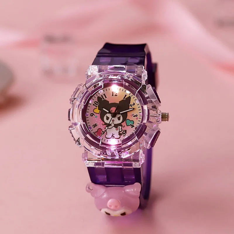 Sanrio luminescence Cinnamoro Kuromi 3D Pattern Child Wrist Watch Cute Watch Cartoon Christmas Watchband Kids Gift