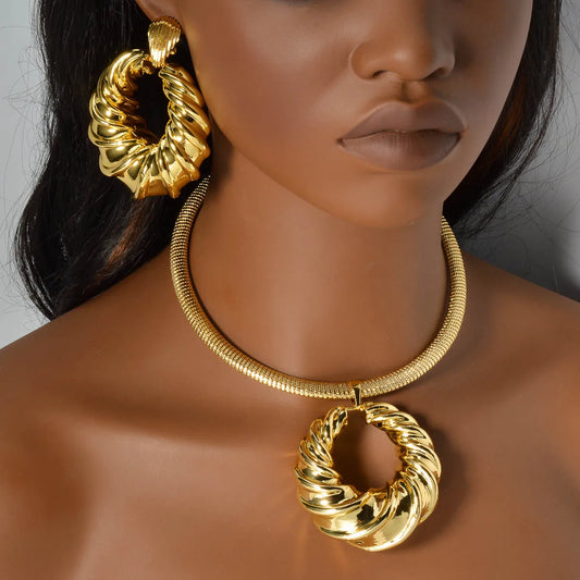 2pcs Men's Women's Jewelry Set Geometric Spiral Pattern Collar Pendant Earrings Hip Hop Punk Party Banquet Accessories Gifts
