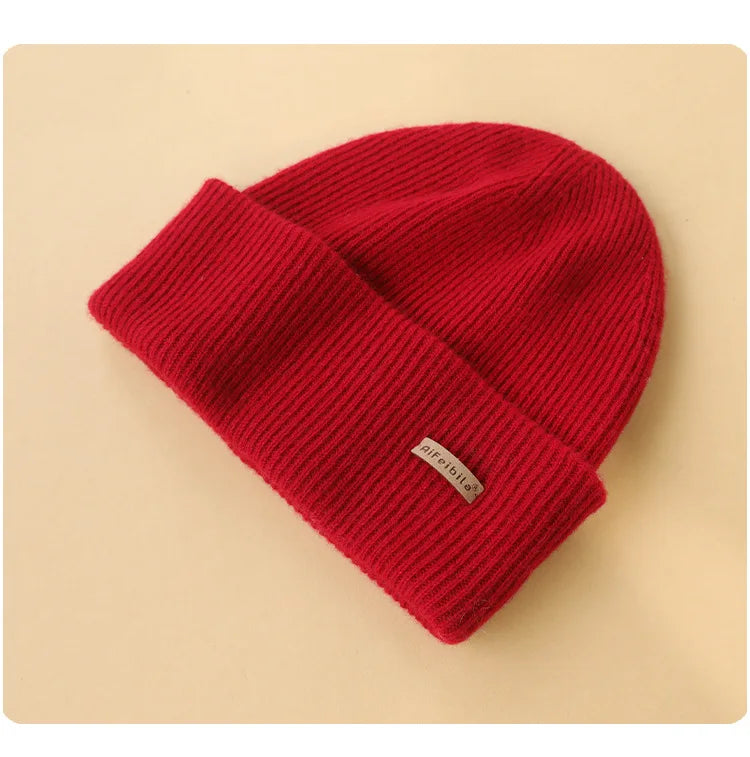 100% Merino Wool Double-Sided Beanie for Men Women Thick Soft Warm Winter Skull Caps Solid Color Knitted Beanies Hat