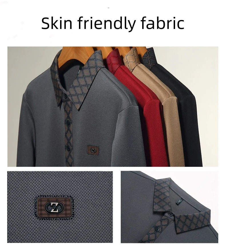 High quality brand long sleeved men's polo shirt autumn fashion personality collar and Z-letter badge design casual Paul T-shirt