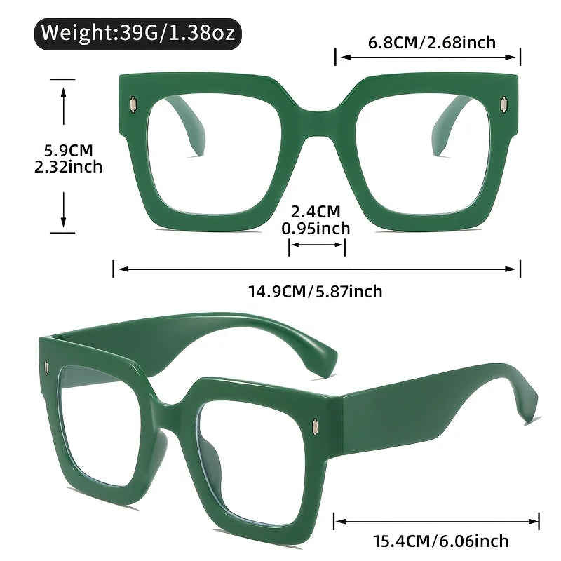 Vintage Glasses Square Full Rim Spectacles Unisex, Anti-Reflective Coating, Fashionable Transparent Lenses, Daily Wear Eyewear