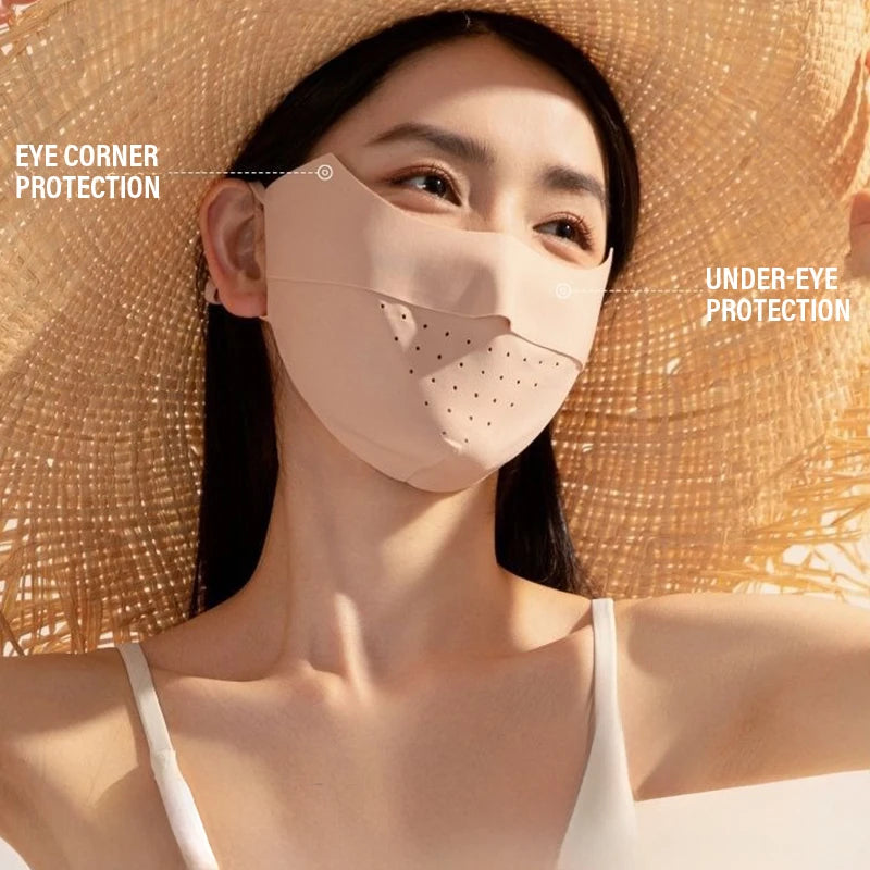 Summer Ice Silk Face Mask UV Sun Protection Respirator Men Women Adjustable Breathable Mask for Outdoor Running Cycling Sports