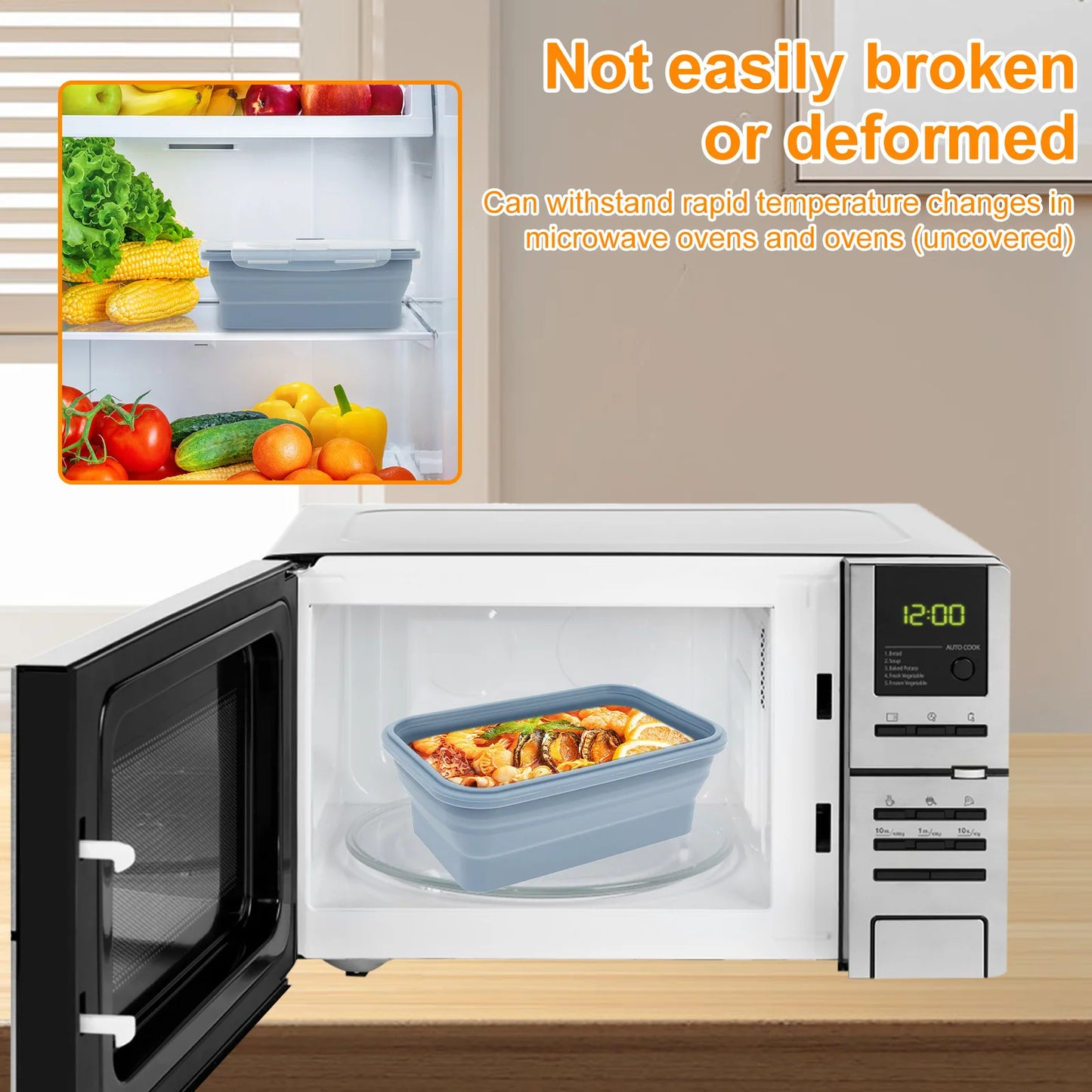 4Pcs Silicone Food Storage Container Temperature Resistant Lunch Meal Prep Container Microwave Safe Food Box Collapsible