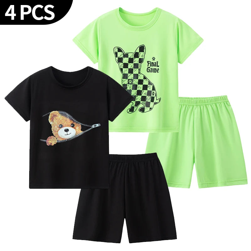 8/2 Pcs Children's Summer Cute Printing Suit Boy Casual Fashion Pocket Bear Short Sleeve Girl Sweet And Cute Joker Comfort Short