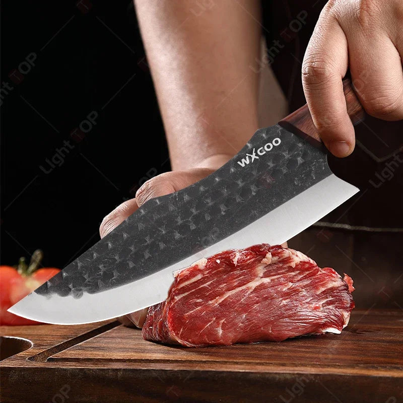 Kitchen Knife Supplies Forged Butcher Knife Fruit Slicing Bottle Opener Knife Multipurpose BBQ Cooking Chef Knife Wood Handle