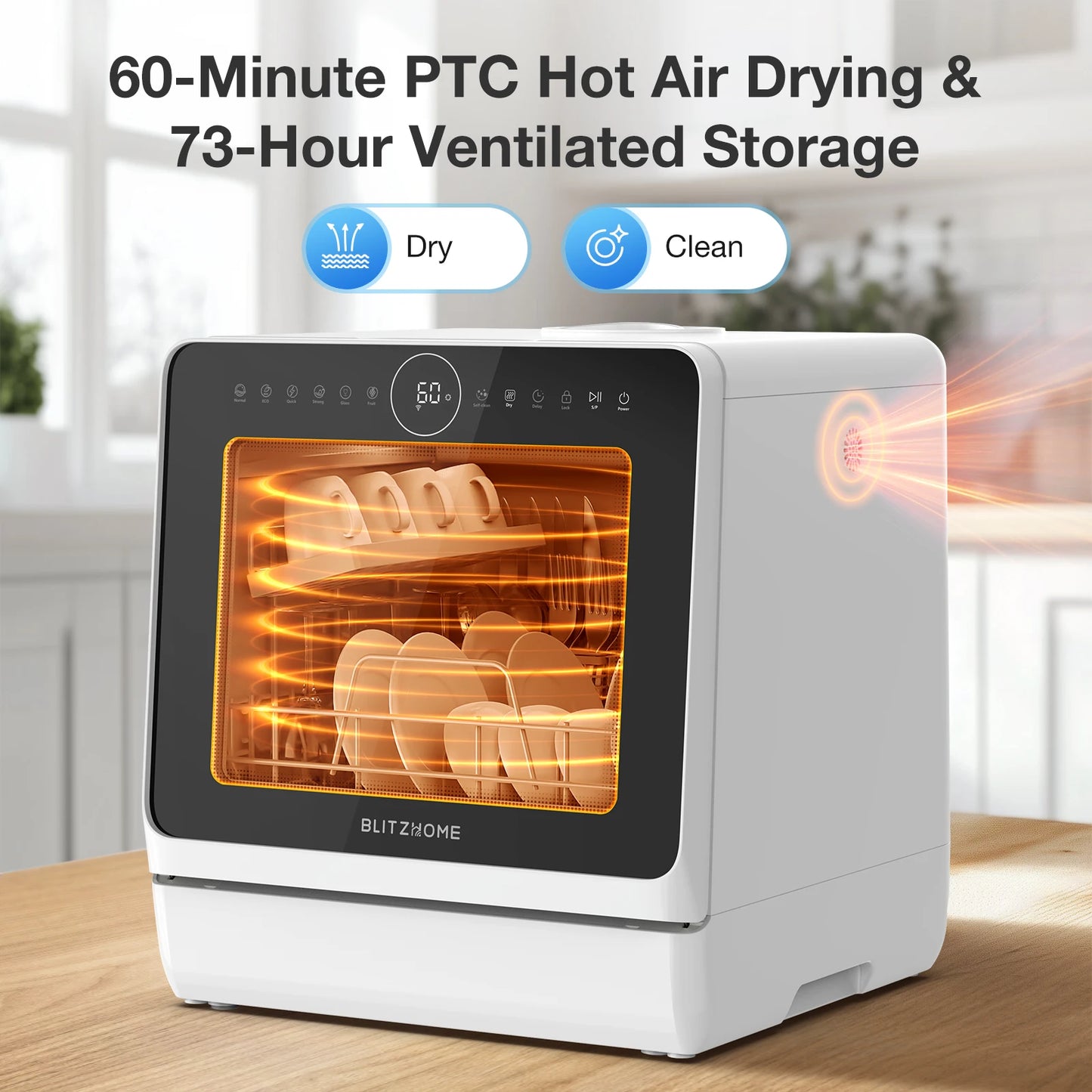 BLITZHOME BH-4-CDW Compact Smart Countertop Dishwasher APP Control 8 Programs 3D 360° Dual Spray With 5L Built-in Water Tank