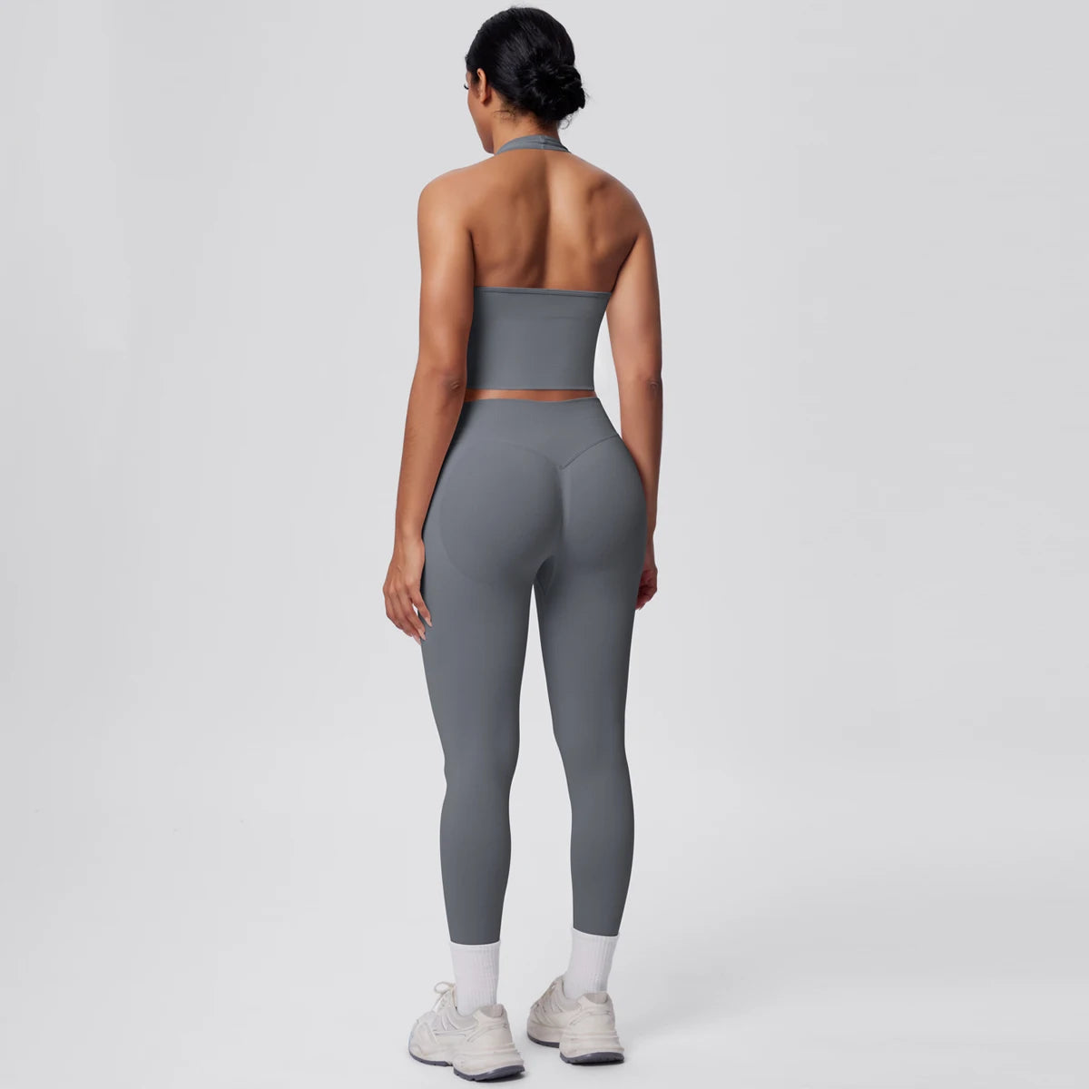 Solid Color Backless Breathable 2pieces Set for Woman High Strength Training Yoga Set Hanging Neck Bra Gym Push Up Fitness Pants
