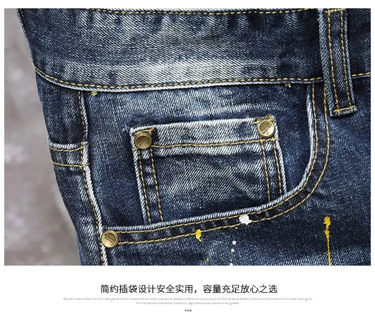 Plus Size 7XL 6XL Men's Summer Ripped Denim Shorts, Loose Straight-Cut, Painted Style, Fashionable Trendy Denim Cropped Pants