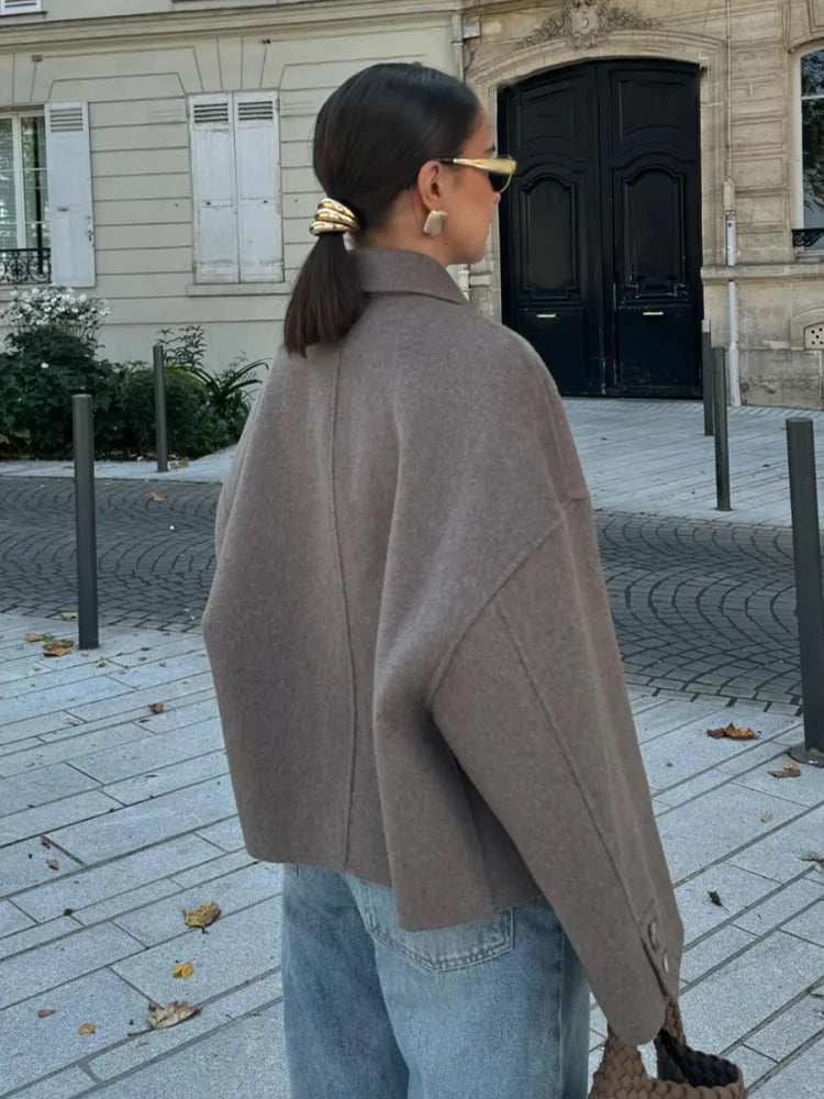 HH Women Fashion Single-Breasted Lapel Pocket Decorate Casual Slim Jacket Female Autumn High Street Long Sleeves Short Coat