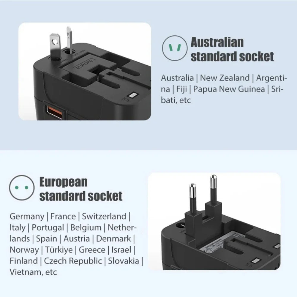 Universal Travel Adapter EU/UK/US/AU/AC Plug Power Charger Adapter With USB Type-C Ports All-in-One Foldable Converter Socket