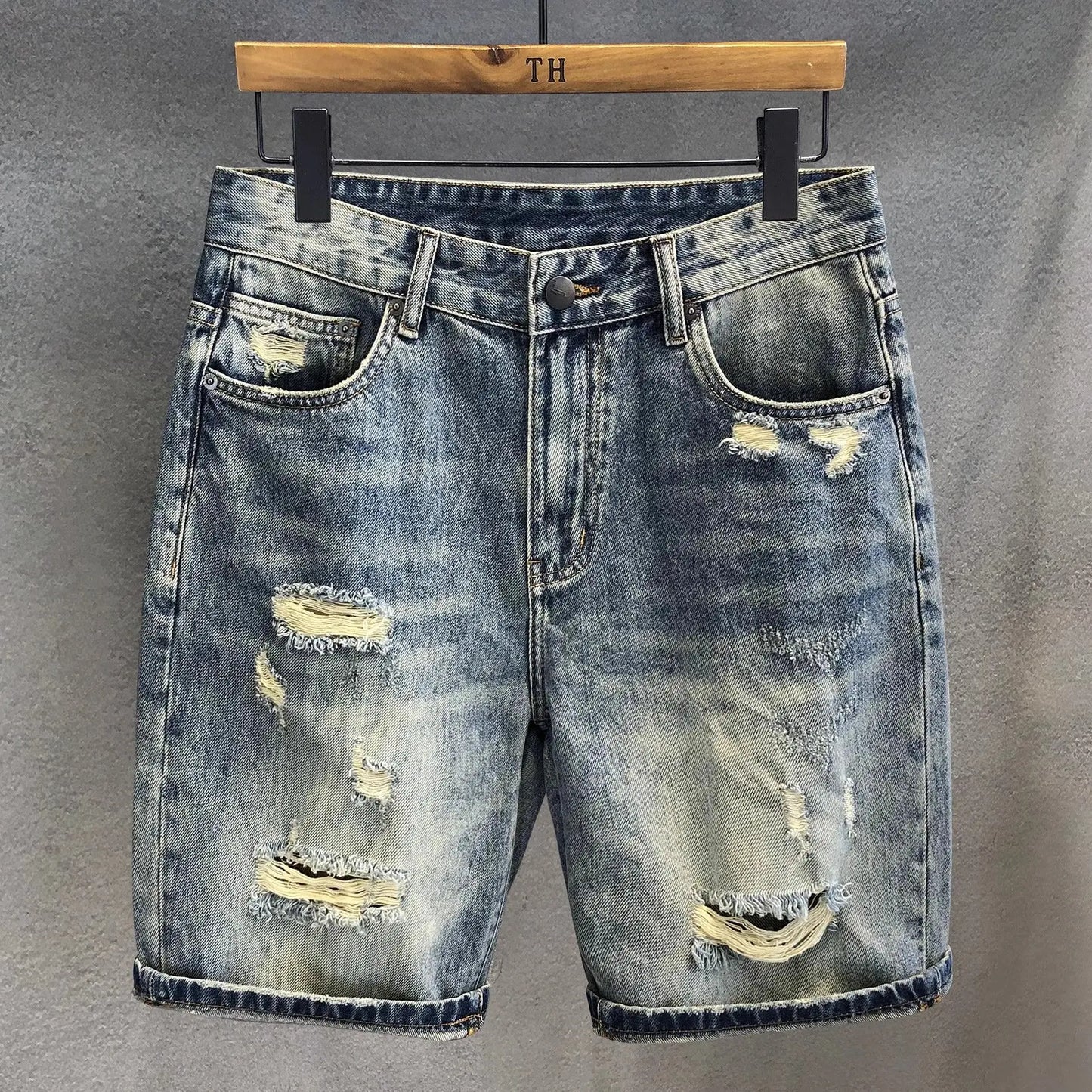 Summer 2025 Trend Ripped Denim Shorts Boys Handsome Retro Casual Five-point Pants Korean Trendy Mens Denim Short Jeans for Men