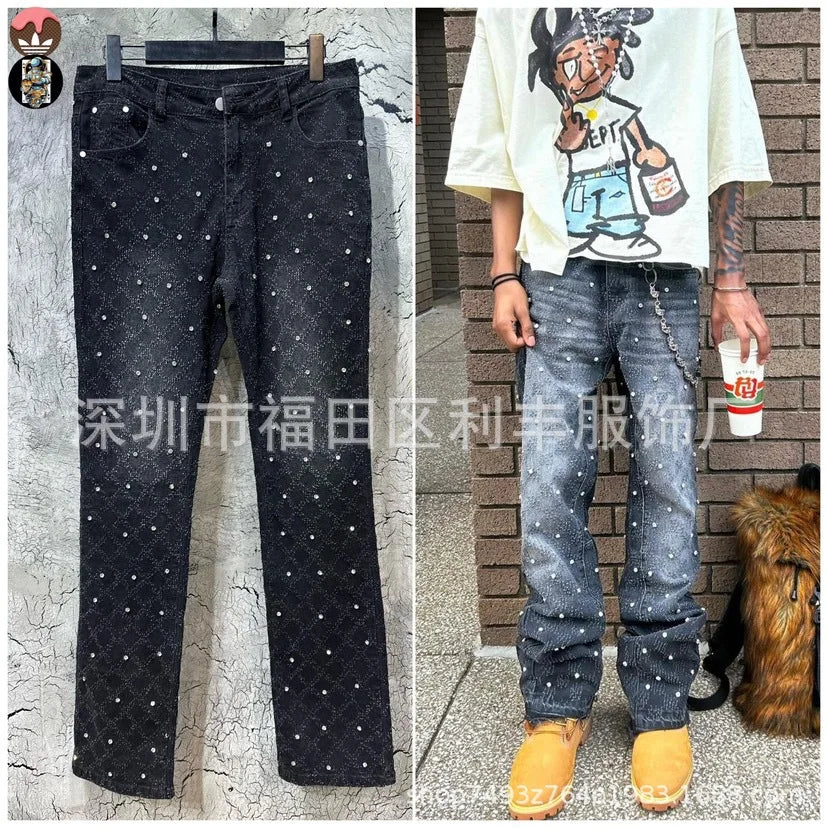 Jeans Denim Men Long Pants Flare Pant Hole Sheath High Waist Casual Punk Gothic Streetwear Straight Trousers Autumn Winter